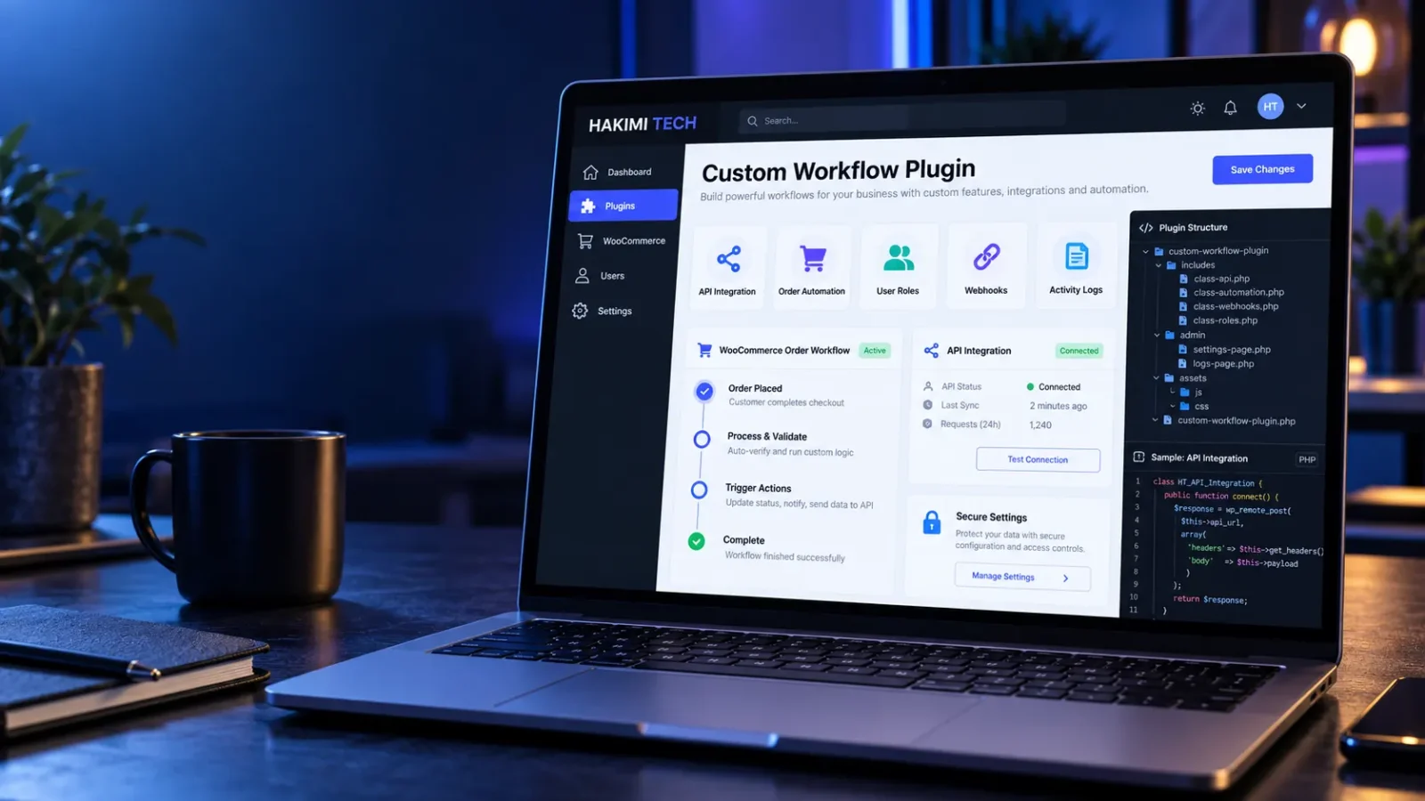 HAKIMITECH custom WordPress plugin development with WooCommerce and API integration