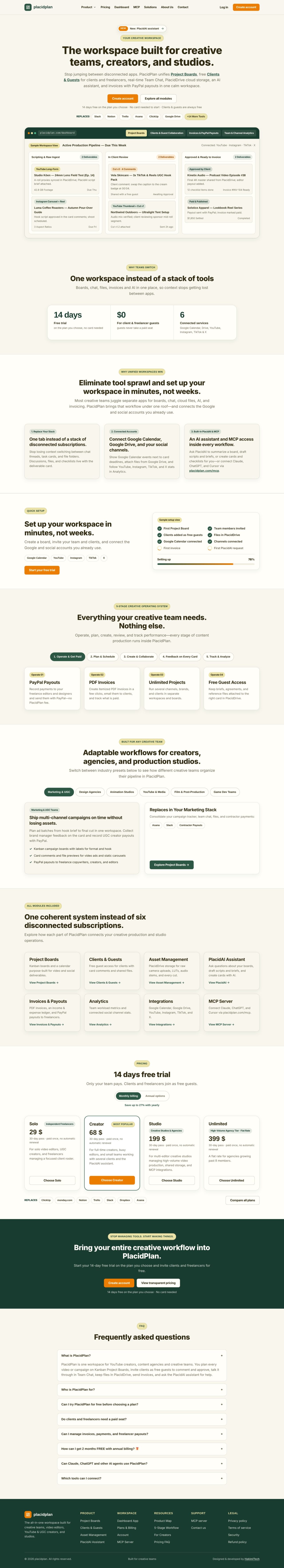 Screenshot of PlacidPlan — All-in-One SaaS Workspace for Creative Teams
