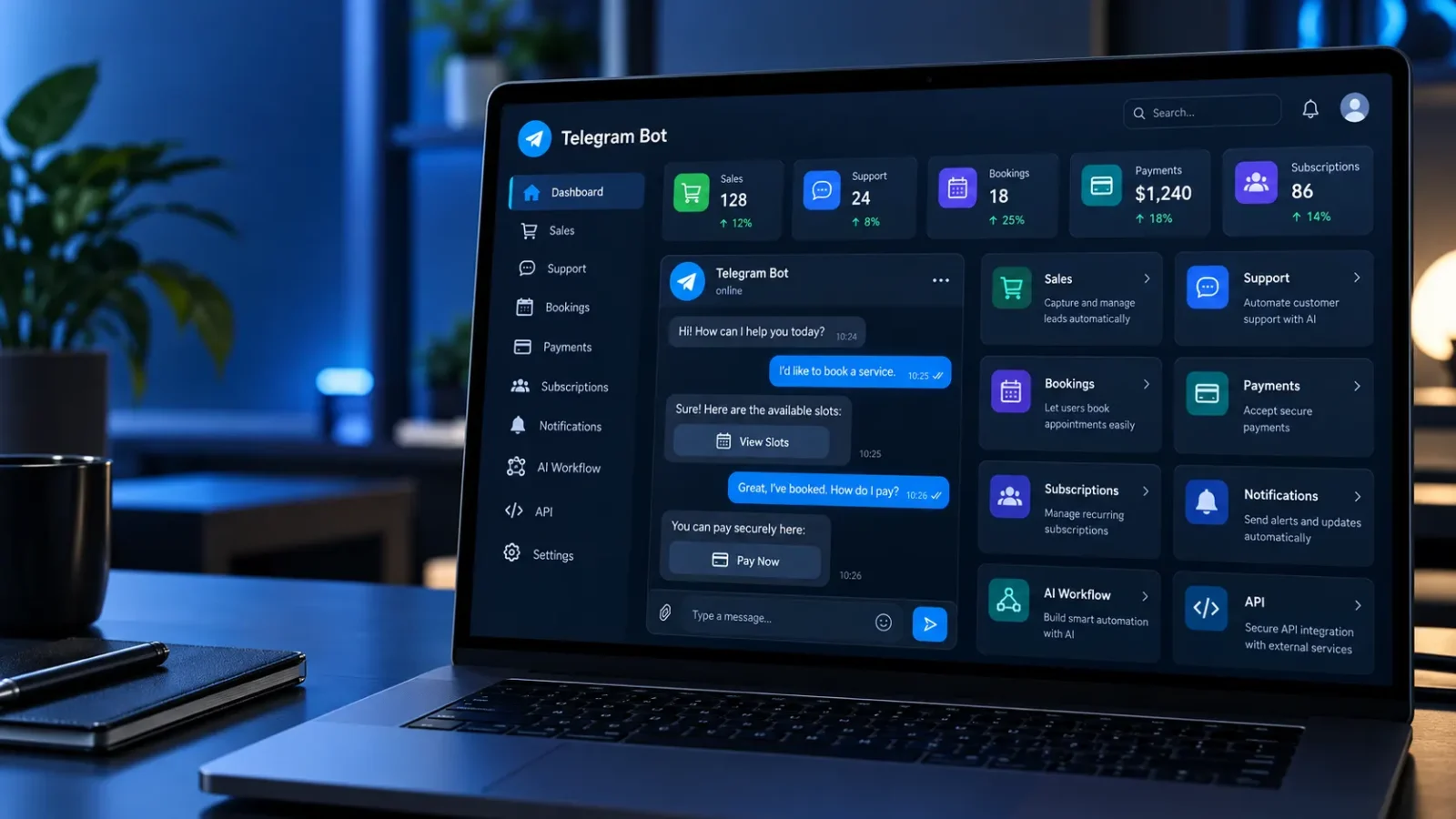 HAKIMI TECH custom Telegram bot development for business automation